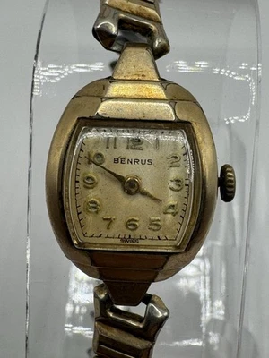 RELOJ BENRUS VINTAGE MUJER CAJA LLENA ORO 10K BANDA ELÁSTICA PROBADO FUNCIONANDO Foto 1 de 4