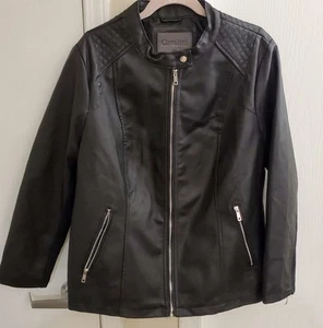 Cavalini Vegan Leather Quilted Cropped Stand Collar Black Jacket Size 3Xslim - Picture 1 of 6