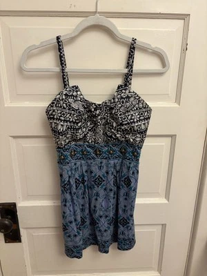 Anthropologie Deletta Blue Silk Patterned Blouse Adjustable/Removable Straps XS - Image 1 of 4