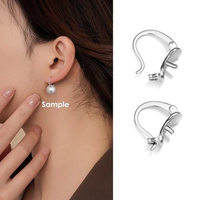 Sterling Silver Hinged Hoop Leverback Earring Findings with Pearl Cup Pin A5460 - Image 1 of 4