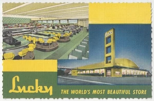 Publicidad estilo lino Lucky Grocery Stores años 40 - San Francisco, California - Imagen 1 de 2