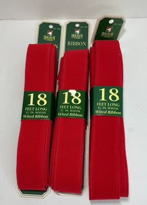 Juego de 3 cintas de terciopelo rojo con cable Holiday Time Navidad 18 pies x 1/2 pulgadas vintage Foto 1 de 4
