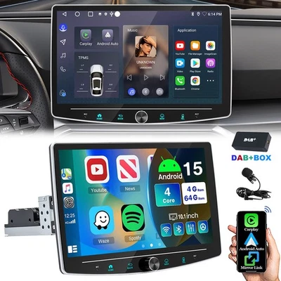 DAB+ Autoradio 4+64GB Android 15 Carplay GPS Navi BT RDS 360° Drehbar Bildschirm - Bild 1 von 4