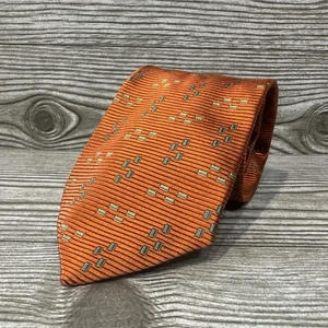 Ermenegildo Zegna Mens Orange Geometric Print Neck Made In Italy 100% Silk - Picture 1 of 6