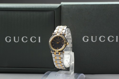 [Quasi Come Nuovo] Orologio Donna Vintage GUCCI 9000L Quadrante Nero Quarzo Oro Bicolore