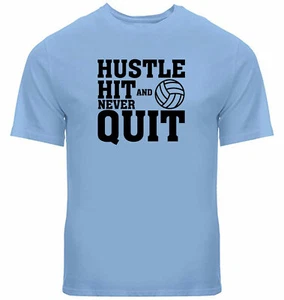 Sports Motivation T-Shirt Gift Volleyball Printed Shirt Hustle Hit Never Quit - Picture 1 of 24