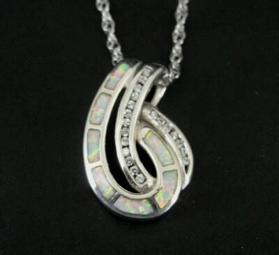 Collar Plata Blanco Gilson Ópalo Circonita Cúbica Piedras Esterlina 925 Colgante  Foto 1 de 4