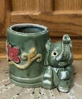 Vintage Ceramic Elephant Mini Planter Green 3 inch