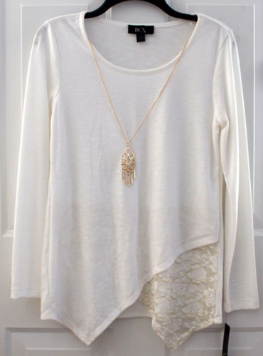 OFF WHITE Top collana donna BCX bianco sporco con dettagli in pizzo e rimovibile nuovo con etichetta taglia S