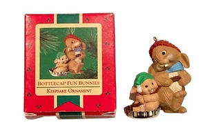Hallmark "Bottlecap Fun Bunnies" Keepsake Ornament 1985 QX4815 Rabbits - Picture 1 of 6
