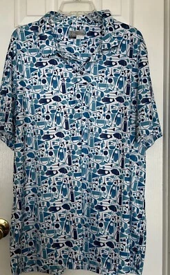 Camisa polo de golf blanca XXL del PGA Tour para hombre con palos de golf bolsas banderas gráficos Foto 1 de 4