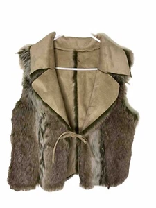 Giorgio Brown Sleeveless Open Front Faux Fur Vest Size Large - Picture 1 of 12