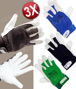 3 pz GUANTI LAVORO IN PELLE PALMO FIORE MAIALINO POLSINO A STRAPPO REGOLABILE - Foto 1 di 5