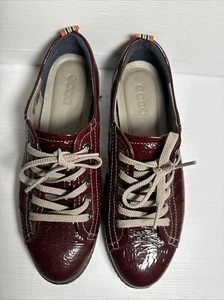 ECCO Size 40 Women's Comfort Sneakers Dark Red Shiny Leather Lace Up - Picture 1 of 13