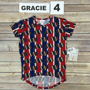 Kids Size 4 GRACIE TEE ~ USA PATTERN ~ 4th of July Americana, red & blue stripes - Picture 1 of 3
