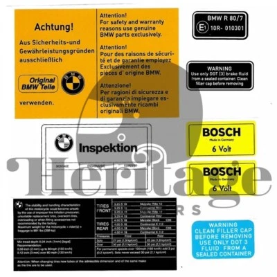 Kit de adesivos de aviso para BMW R80/7/adesivos Heritage - Imagem 1 de 4