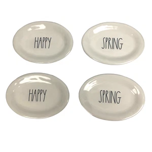 Rae Dunn Happy Spring Oval 8.25" Plates Lot of 4 Artisan Collection Magenta NEW - Picture 1 of 5