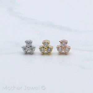 SIMULATED DIAMOND 3 DOT SILVER 14K YELLOW ROSE GOLD NOSE PIERCING STUD BONE - Picture 1 of 14