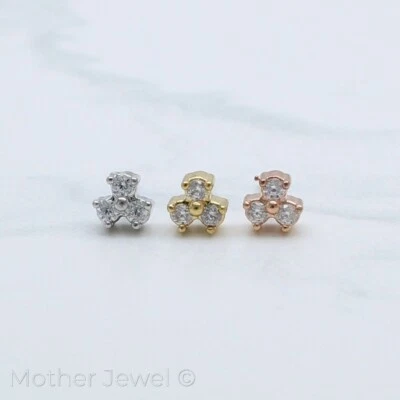 DIAMANTE SIMULADO 3 PUNTOS PLATA 14K AMARILLO ORO ROSA NARIZ PIERCING HUESO PERNO PRISIONERO Foto 1 de 4