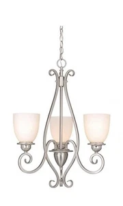 Satin Nickel And Frosted Opal Glass 3 Light Chandelier Orig $255 - Picture 1 of 1