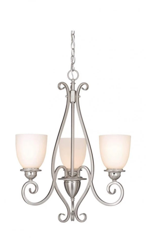 Satin Nickel And Frosted Opal Glass 3 Light Chandelier Orig $255 - Image 1 of 1