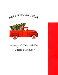 Merry Christmas Antique Red Truck Holly Jolly Greeting Cards - Set of 4 - Picture 1 of 3