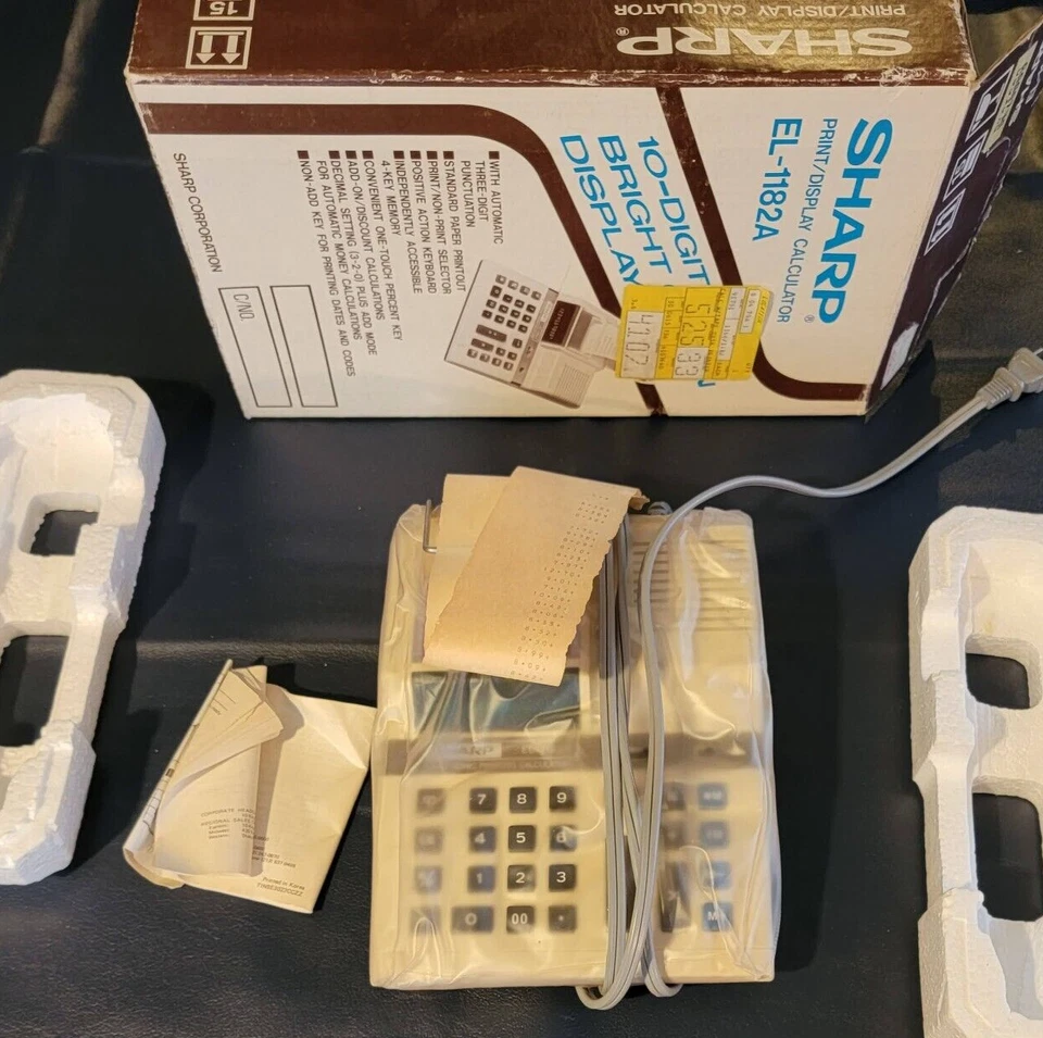 Sharp El1182a Electronic printing calculator. with box, manual cover...stuff. - Image 1 of 4