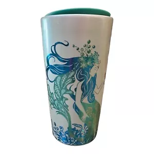 Starbucks Tumbler Kaffeetasse Becher Deckel blau grün Sirene Meerjungfrau Keramik 12oz NEU - Bild 1 von 8