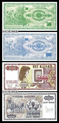 Macedonia 4 Pcs Set 500 1000 5000 10000 Denar 1992, UNC, P-5, P-6, P-7, P-8 - Image 1 of 4