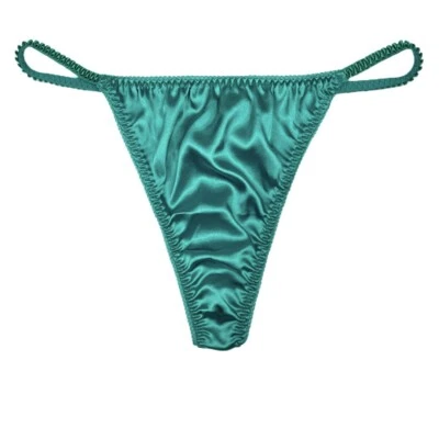 Tanga de cuerda satinada verde S Foto 1 de 2