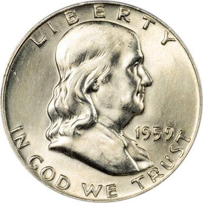 1959 Franklin Half Dollar - PCGS MS65 FBL - Blast White GEM BU! - Image 1 of 4