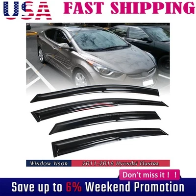 For 2011-2016 Hyundai Elantra JDM Wavy Mugen Style Window Visor Vent Rain Guards - Image 1 of 4