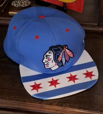 Chicago Blackhawks Zephyr Wool Snap Back Flat Brim Hat - Very Clean - Image 1 of 4