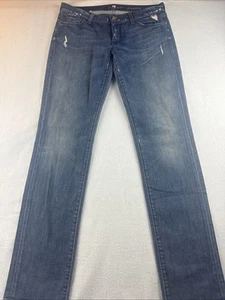 Pantalones de mezclilla azules desgastados de pierna recta para mujer talla 31 7 For All Mankind - Imagen 1 de 11