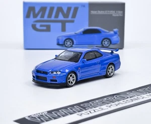 Nissan Skyline GT-R (R34) V-Spec Bayside Blue RHD - Mini GT 1:64 - Picture 1 of 6
