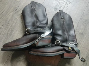 Vintage Cowboy Boots with Spurs Men’s Size 9.5 Brown Leather Western - Picture 1 of 20