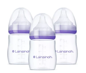 Lansinoh Anti-Colic Slow-Flow Nipples Feeding Baby Bottles 1 Month+ 5oz 3 Pack - Picture 1 of 7