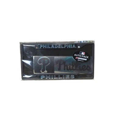 Philadelphia Phillies License Plate Holder Black NEW Set Includes 2 Decals - Image 1 of 4