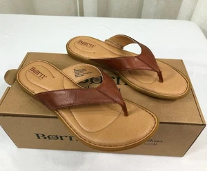 NIB BORN Womens Ciara Flip Flop Leather Flat Sandal US 8/EUR 38-39 Brown Comfort - Picture 1 of 24