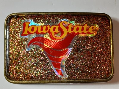 Raro 1970 Antiguo De Colección Iowa State Cyclones Cinturón Hebilla ISU Fútbol Baloncesto Foto 1 de 4