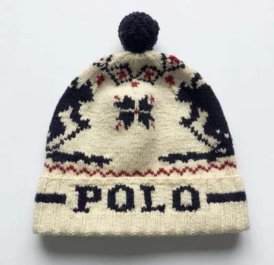 VTG Polo Ralph Lauren 100% Lambswool Knit Beanie Cap One Sz Ski Snow Nordic Isle - Image 1 of 4