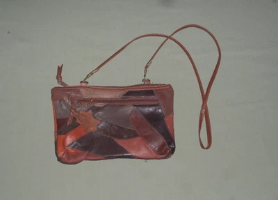 Bolso Bandolera Vintage Marrón Patchwork Cuero, Hombro, Forrado, Cierre de Cremallera Foto 1 de 4