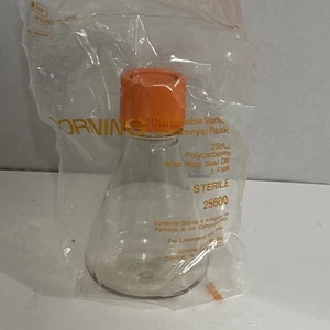 CORNING 250 ML Polycarbonate Erlenmeyer Flask W/ Plug Seal Cap Beakers 6 Ct New - Picture 1 of 4