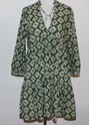 Nuevo sin etiquetas Vestido Para Mujer ZARA Verde Crema Abstracto Boho Campesino Algodón Talla XS Foto 1 de 4