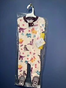 Burts Bees Baby Organic Cotton 18M Footed Pajamas Bodysuit Girls Romper Dinosaur - Picture 1 of 6