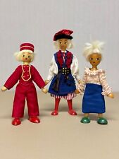 Vintage Wooden Peg Doll Set of 3 Folk Art Hand Painted 7.5” - 9" Made in Poland