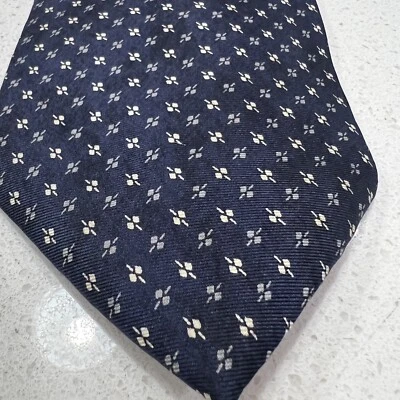 STRUCTURE Mens Classic Necktie Tie 100% Silk Navy Blue Ivory Designer Quality - Image 1 of 4