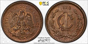 MEXICO ESTADOS UNIDOS 1920 1 CENTAVO COIN PCGS CERTIFIED UNCIRCULATED MS64-BN - Picture 1 of 6