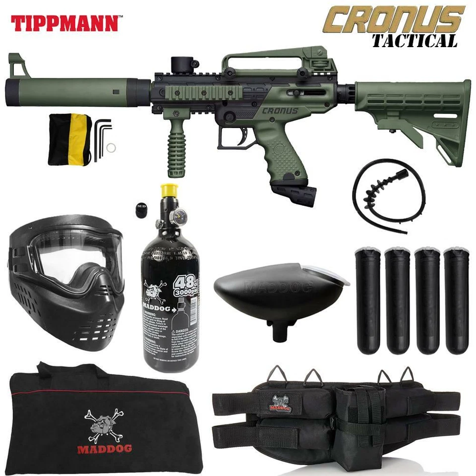 Tippmann Maddog Cronus Tactical HPA Paintball Gun Starter Package Olive