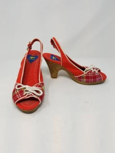 Rocket Dog Womens Slingback Sandals Orange Plaid Platform Heels Buckle 9 - Picture 1 of 12